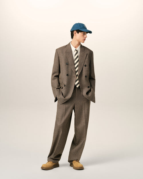 Pantaloni balloon taglio pied de poule in lana marrone - 2 - Ami Paris