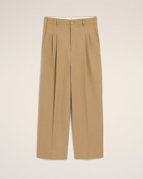 Pantalón carrot fit de talle alto en algodón y lino beige - Hombre - 1 - AMI Paris - Ami Paris