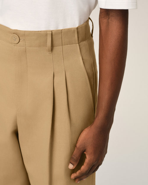 Pantalón carrot fit de talle alto en algodón y lino beige - Hombre - 5 - AMI Paris - Ami Paris