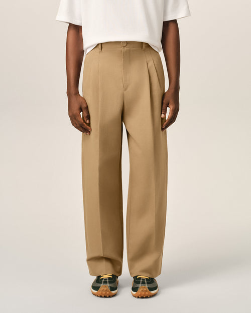 Pantalón carrot fit de talle alto en algodón y lino beige - Hombre - 3 - AMI Paris - Ami Paris