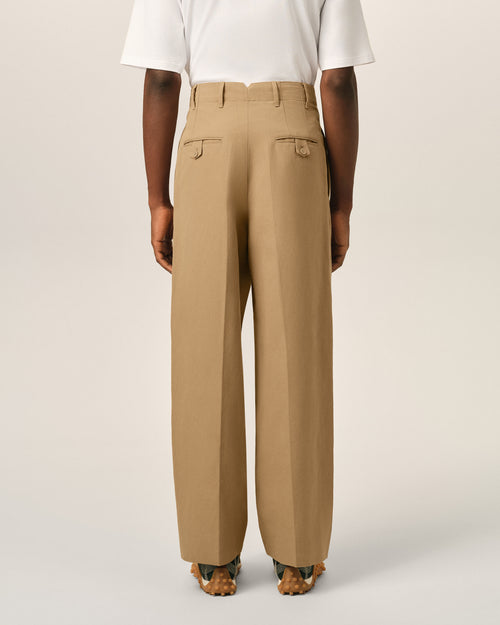 Pantalón carrot fit de talle alto en algodón y lino beige - Hombre - 4 - AMI Paris - Ami Paris