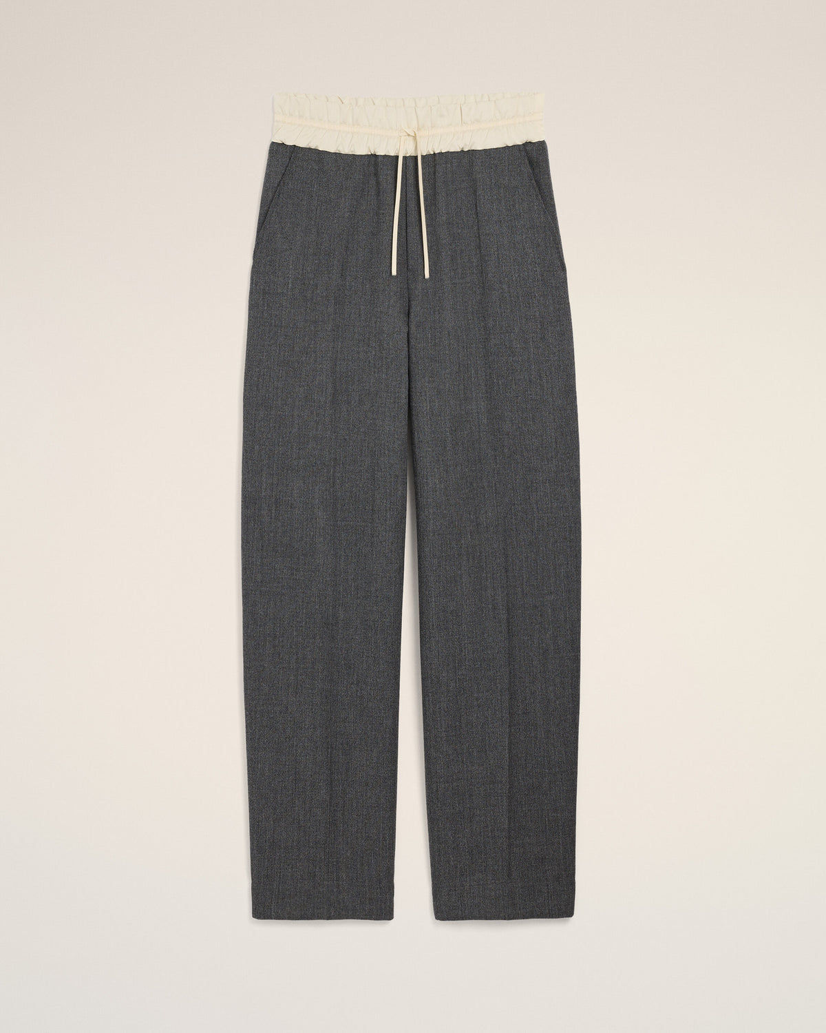 Grey elasticated-waist wool and satin trousers - 1