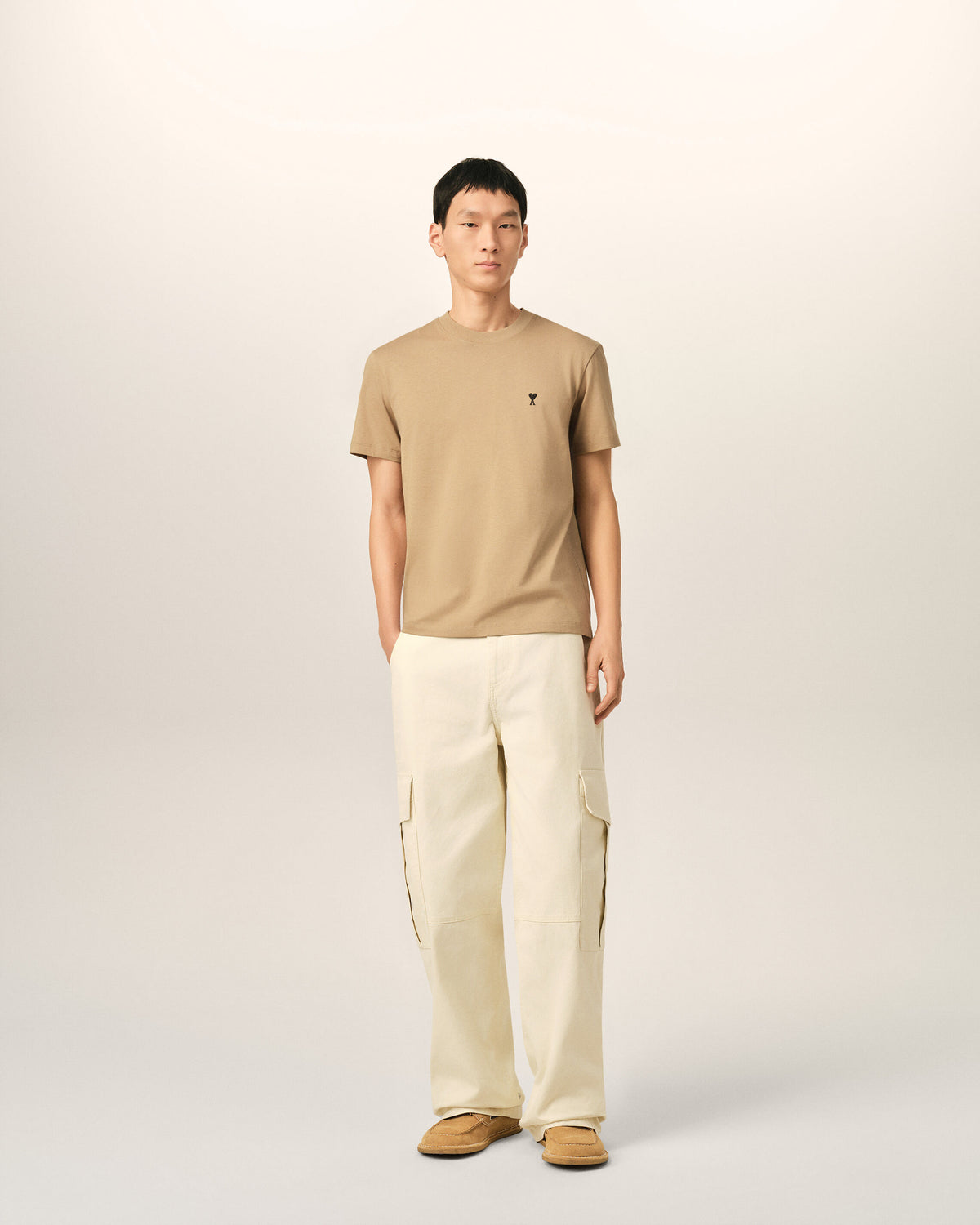 Beige cotton t-shirt with Ami de Coeur - 3