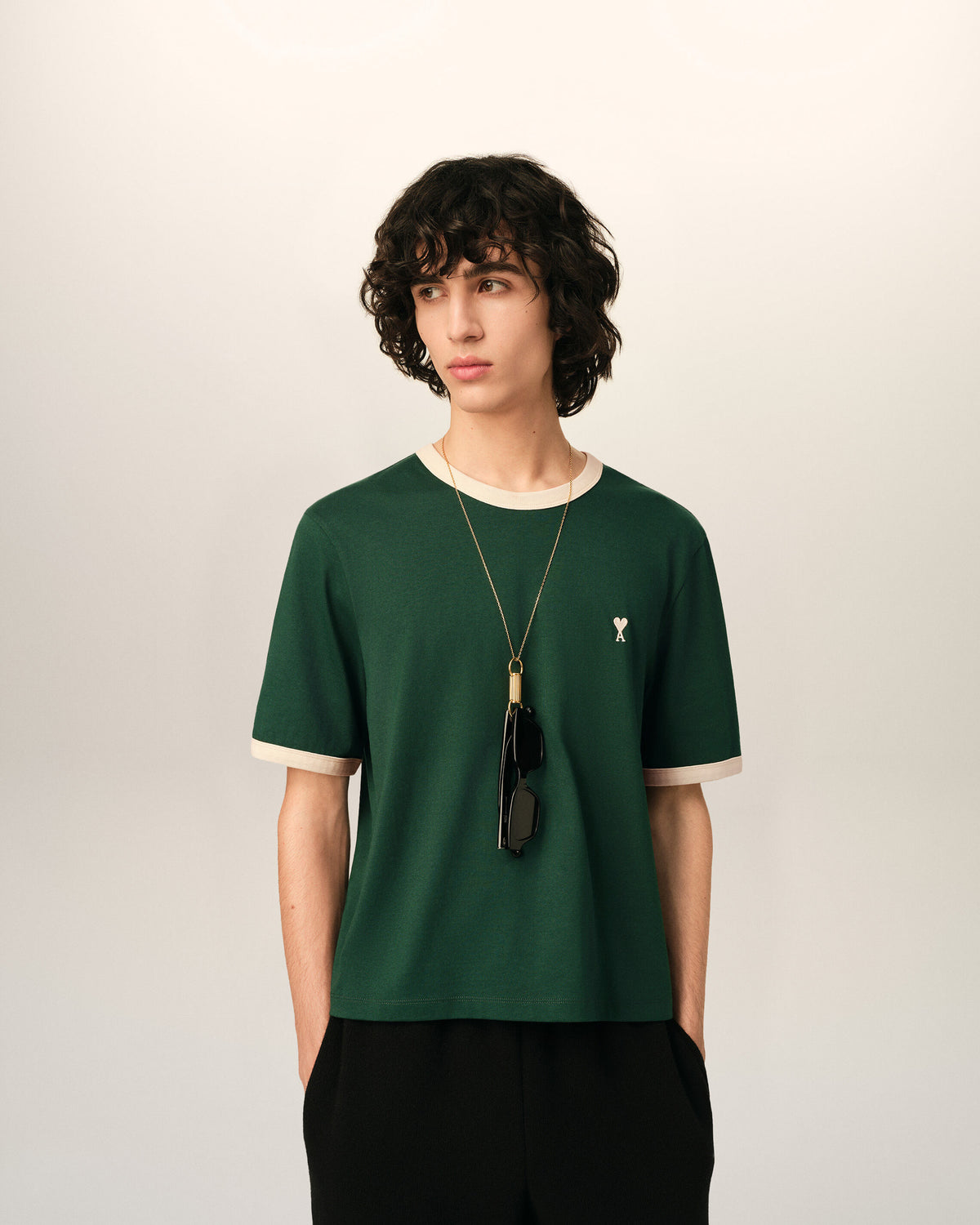 Green contrasted cotton t-shirt with Ami de Coeur - 2