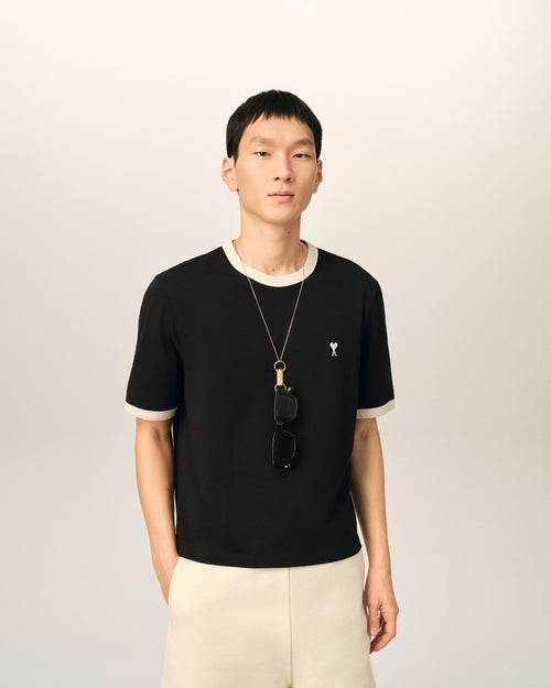 Black contrasted cotton t-shirt with Ami de Coeur - 2 - Ami Paris