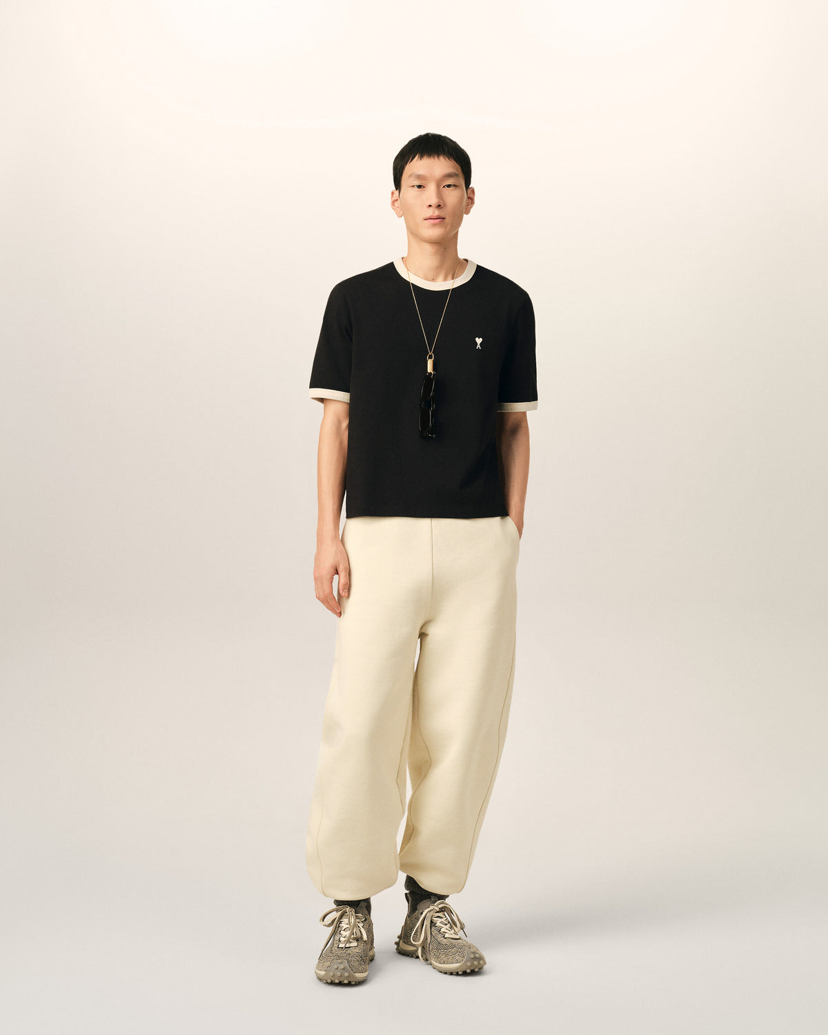 T-shirt Ami de Cœur in cotone nero a contrasto - 3