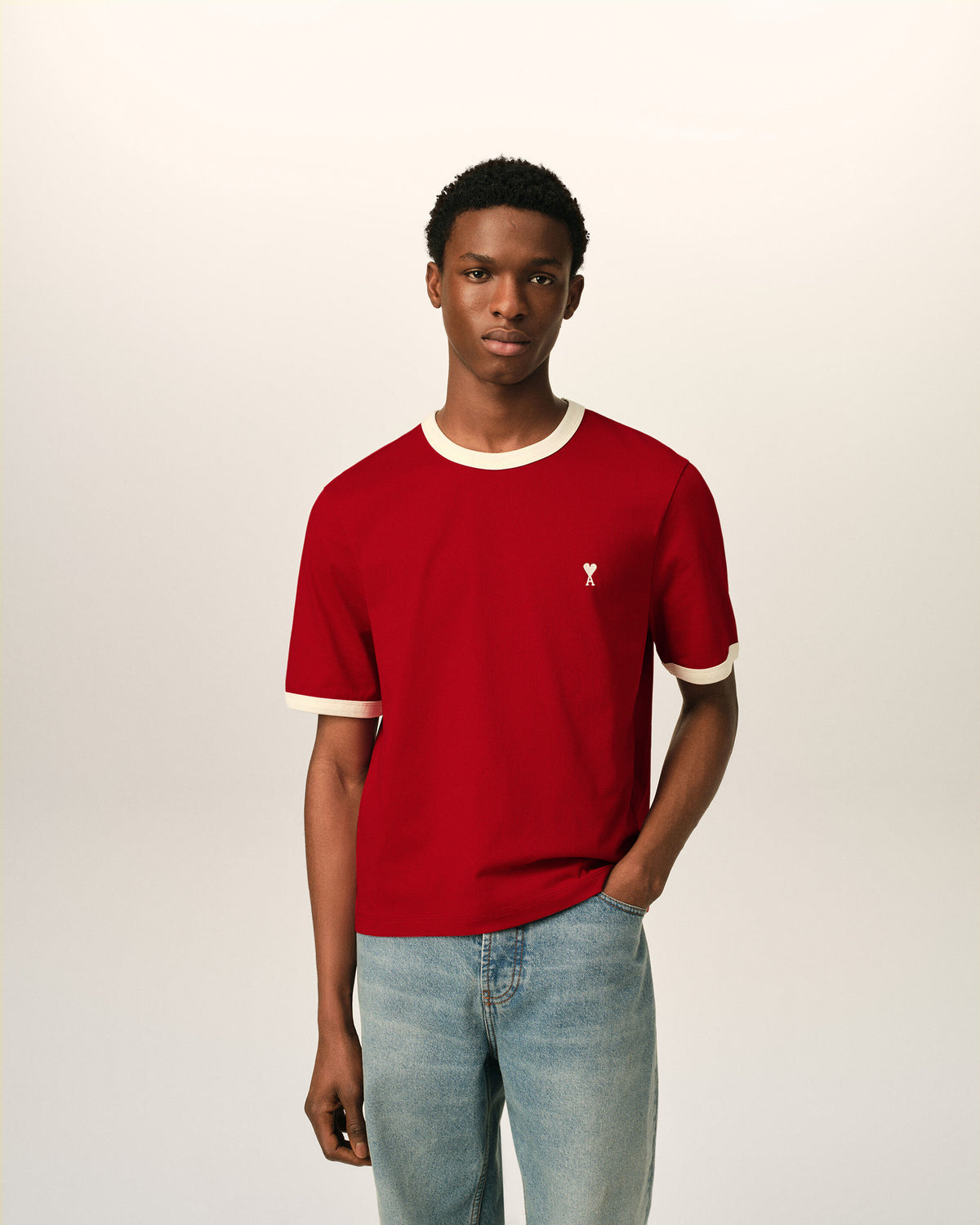 Camiseta Ami de Cœur de algodón rojo con contraste - 2