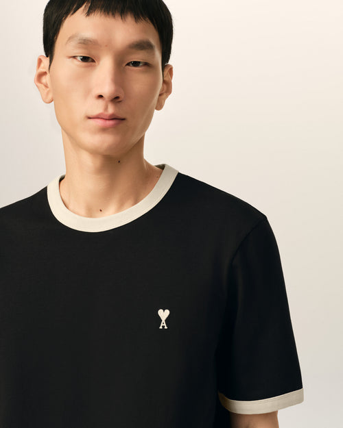 T-shirt Ami de Cœur in cotone nero a contrasto - Uomo - 4 - AMI Paris - Ami Paris