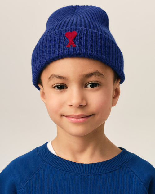 Blue wool beanie with Ami de Coeur - Man - 2 - AMI Paris - Ami Paris