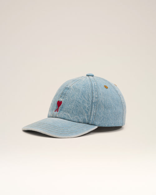 Blue denim cotton cap with Ami de Coeur - 1 - Ami Paris