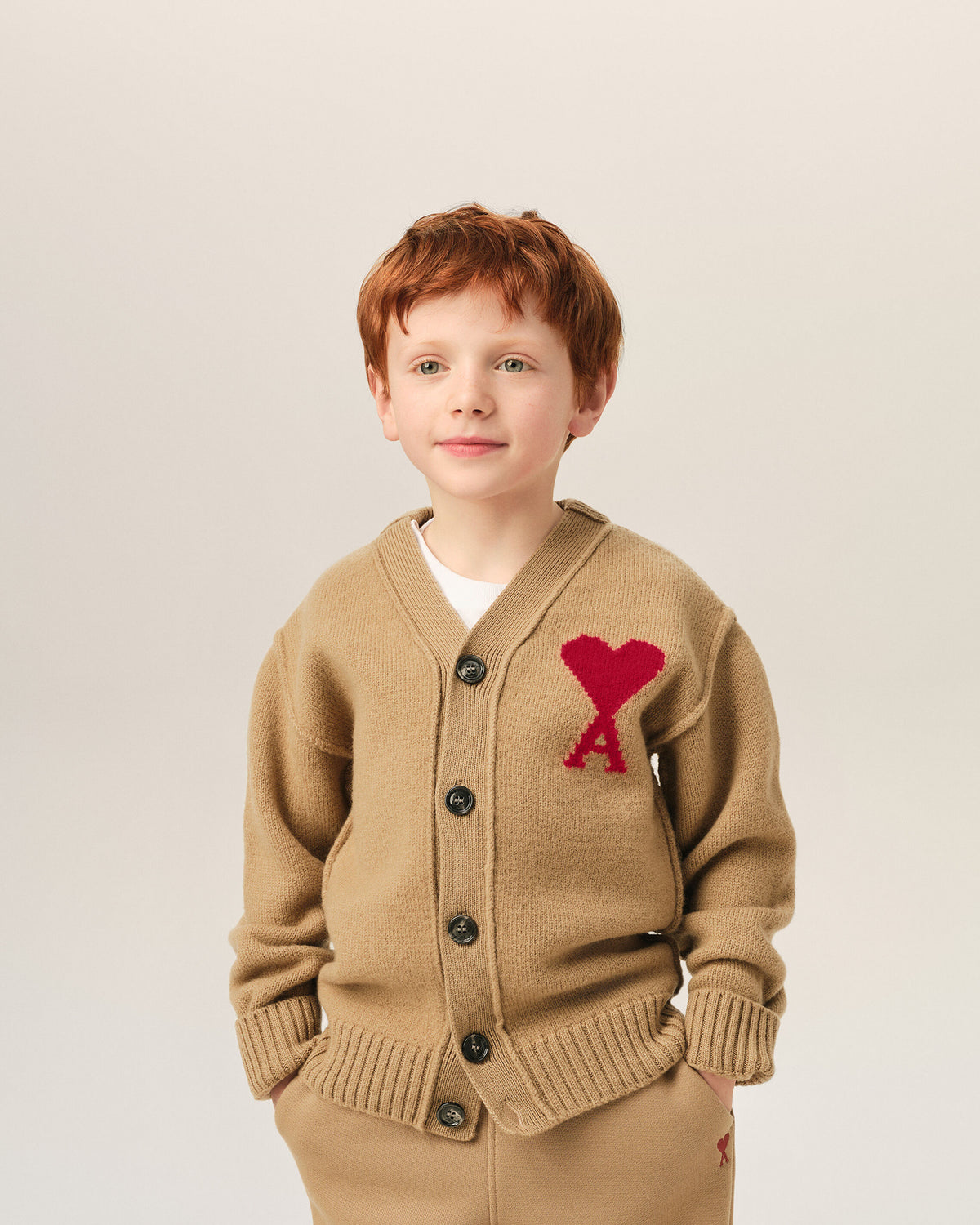 Brown wool cardigan with Ami de Coeur - 2