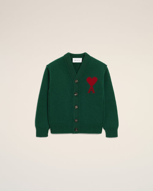 Green wool cardigan with Ami de Coeur - Woman - 5 - AMI Paris - Ami Paris