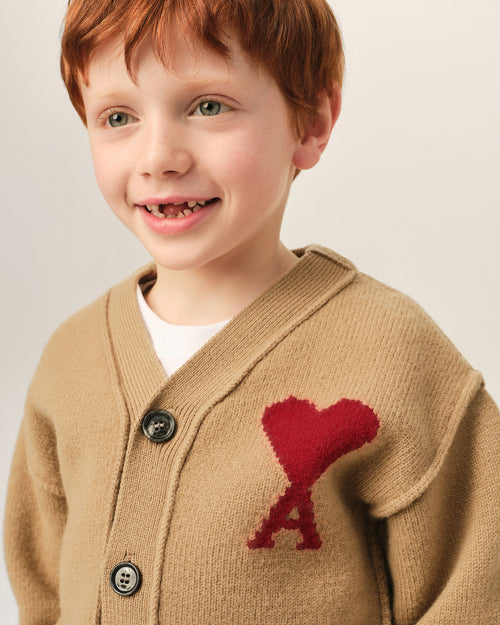 Brown wool cardigan with Ami de Coeur - Man - 3 - AMI Paris - Ami Paris