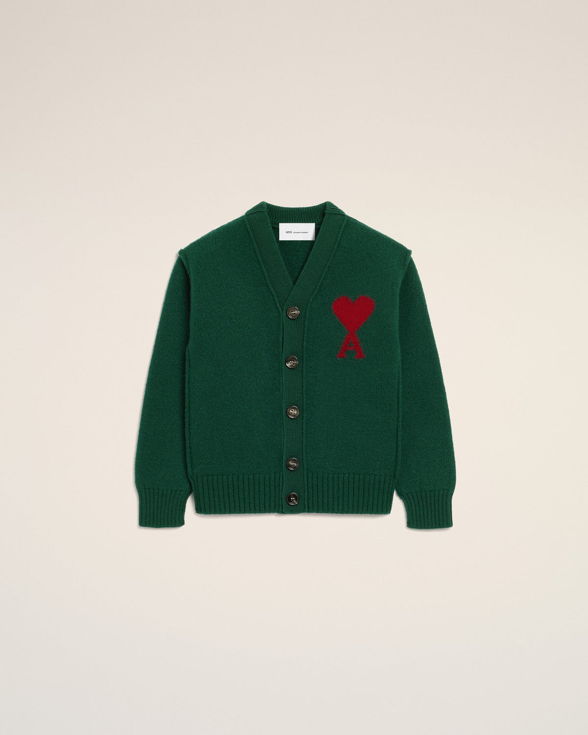 Green wool cardigan with Ami de Coeur - 1