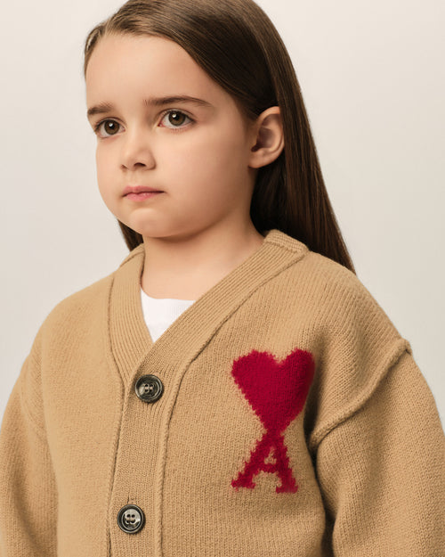 Brown wool cardigan with Ami de Coeur - Woman - 7 - AMI Paris - Ami Paris