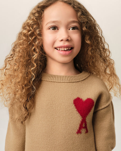 Pull Marron Col Rond Ami De Coeur En Laine - Femme - 7 - AMI Paris - Ami Paris