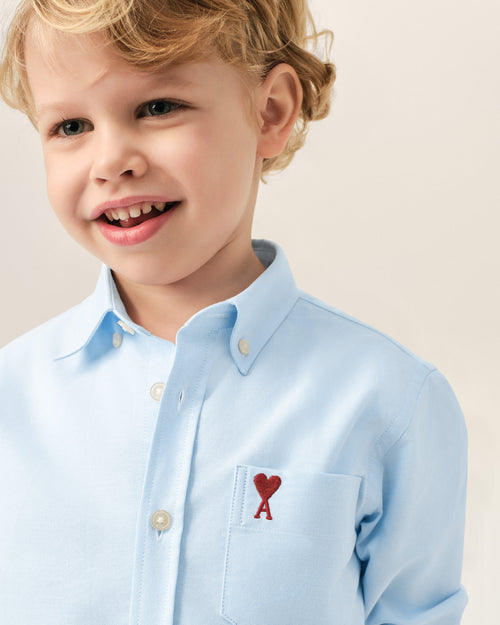 Blue cotton shirt with Ami de Coeur - Man - 3 - AMI Paris - Ami Paris