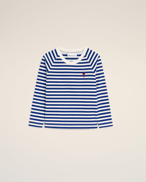 T-shirt marinière Ami de Coeur in cotone blu e bianco - 1 - Ami Paris