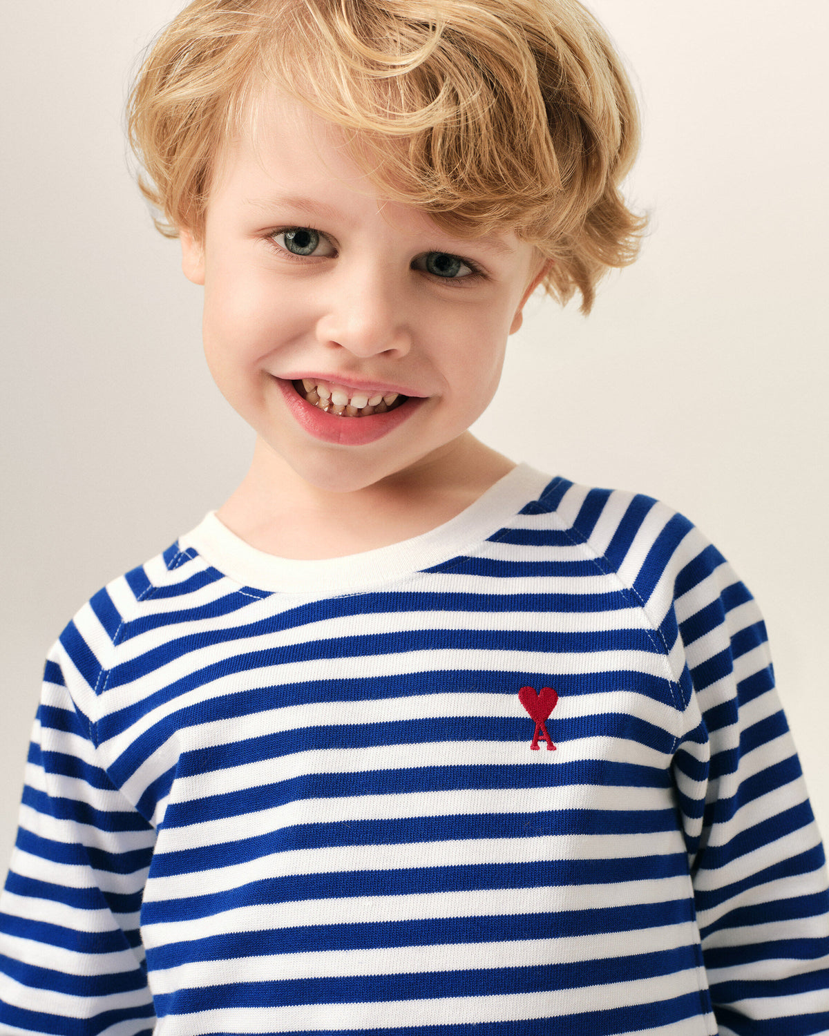 Blue and white mariniere cotton t-shirt with Ami de Coeur - 3