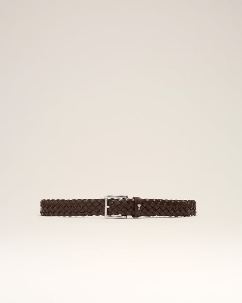 Brown braided Paris Paris cow leather belt 30mm - 1 - Ami Paris
