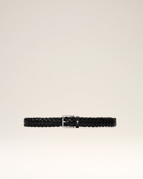 Black braided Paris Paris cow leather belt 30mm - 1 - Ami Paris