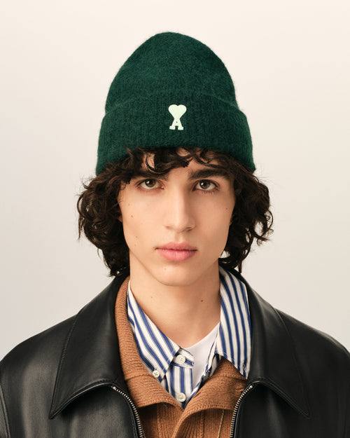 Green alpaca beanie with Ami de Coeur - Man - 2 - AMI Paris - Ami Paris