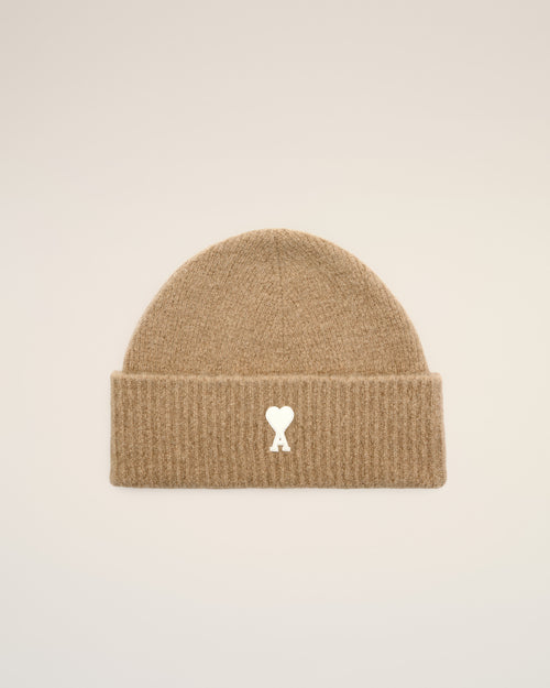 Beige alpaca beanie with Ami de Coeur - MASTIC BEIGE/ECRU - Ami Paris