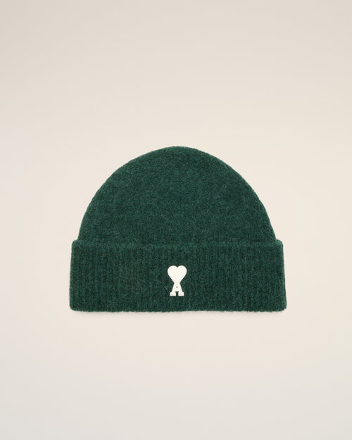 Green alpaca beanie with Ami de Coeur - BOTTLE GREEN/ECRU - Ami Paris