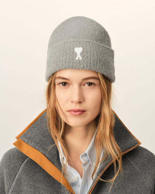 Grey alpaca beanie with Ami de Coeur - Woman - 8 - AMI Paris - Ami Paris