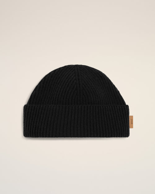                                 Black Wool Ami Leather Label Beanie - 3                             - Ami Paris