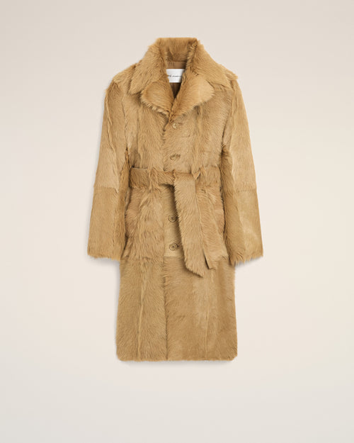 Long beige goat leather belted coat - 1 - Ami Paris