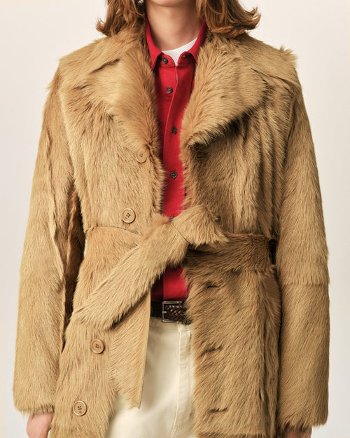 Long beige goat leather belted coat - Homme - 4 - AMI Paris - Ami Paris