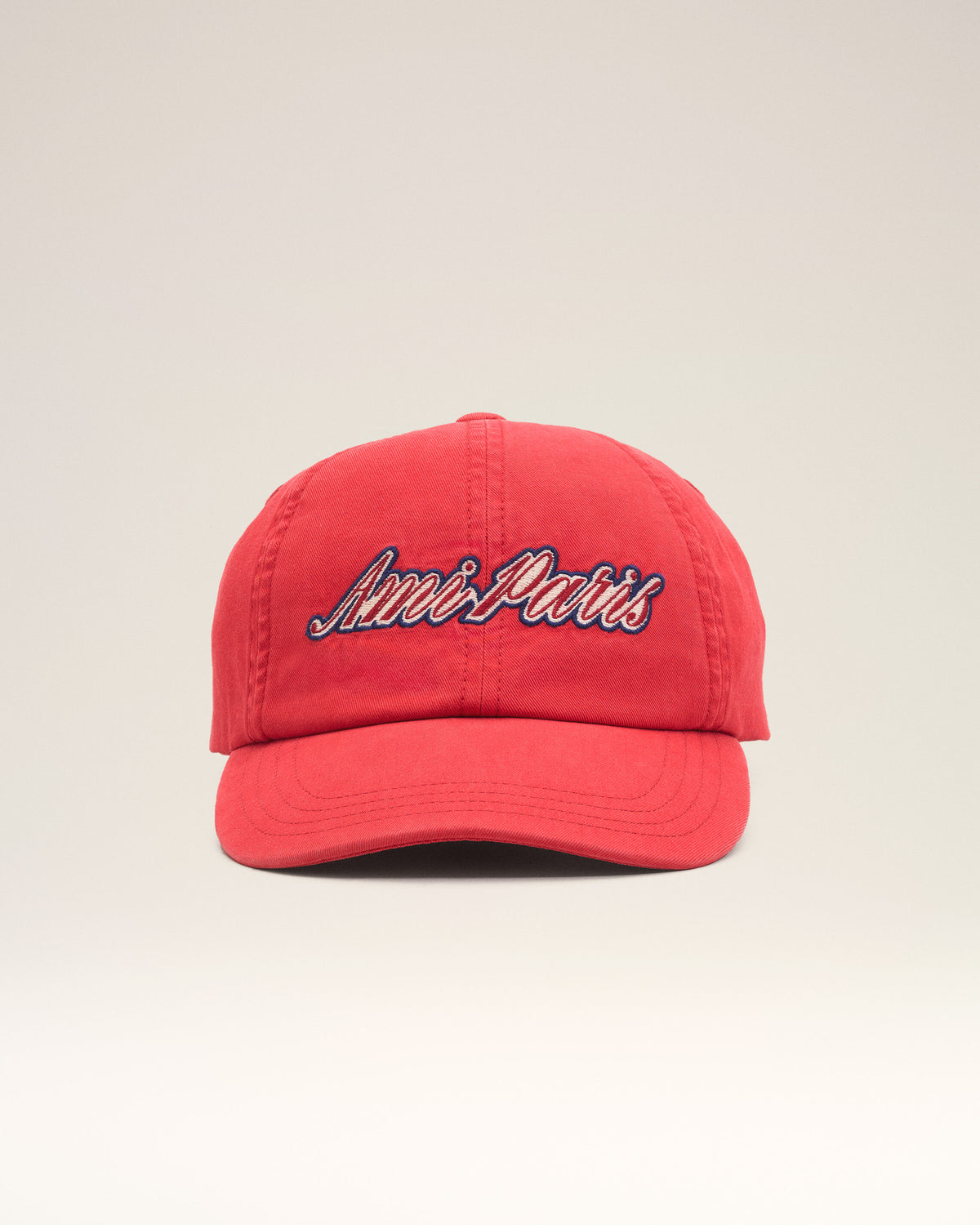 Red cotton cap with Ami Paris embroidery - 4