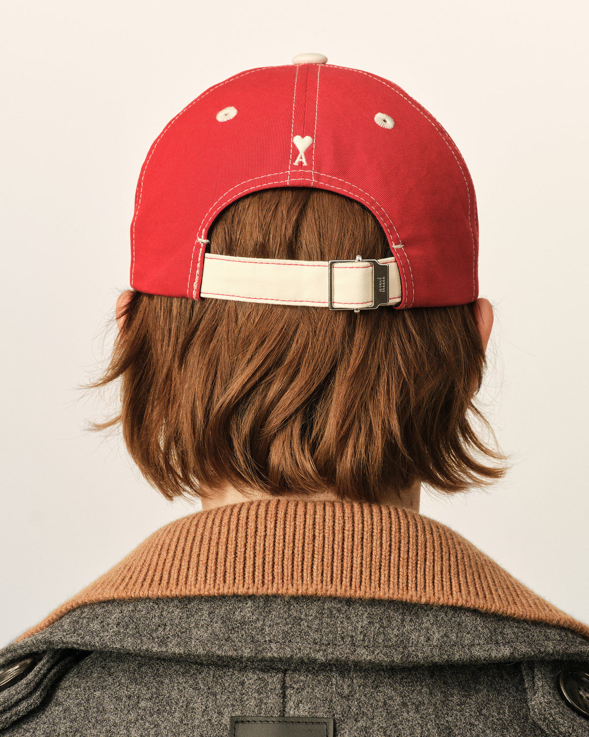 Red and White cotton cap with Ami Paris embroidery - 13