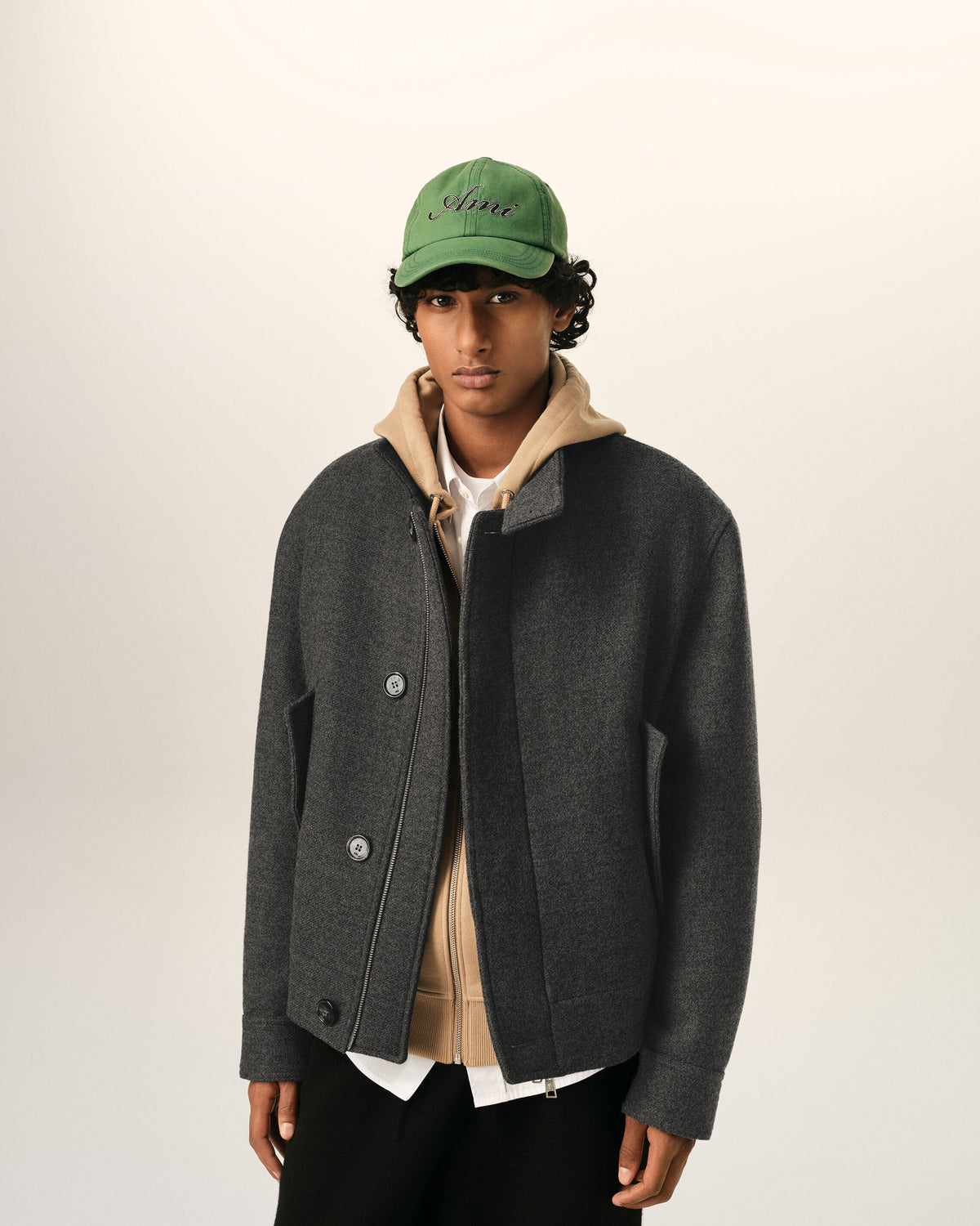 Gepolsterte Harrington Jacke aus grauer Wolle - 3