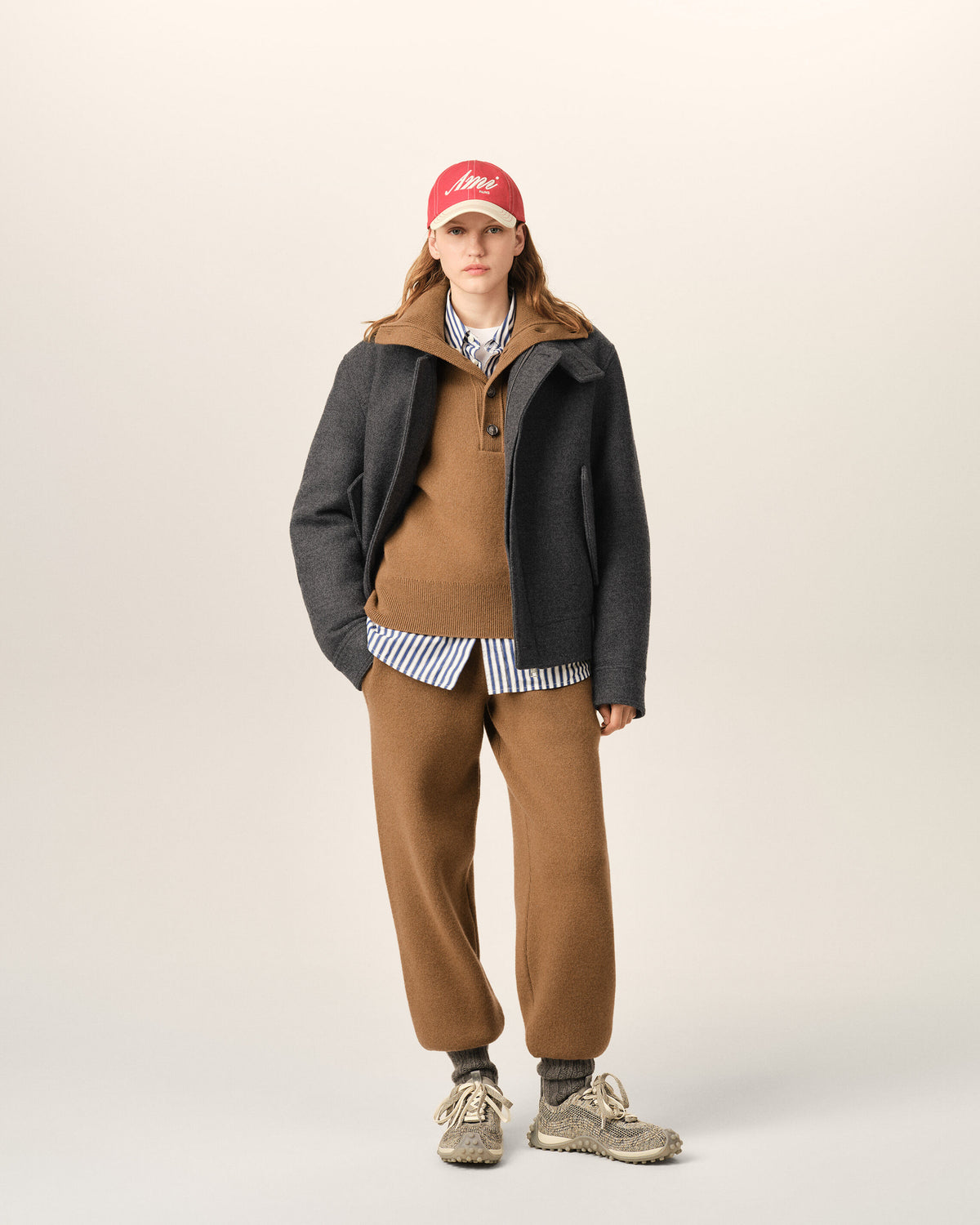 Gepolsterte Harrington Jacke aus grauer Wolle - 8