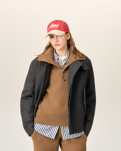 Gepolsterte Harrington Jacke aus grauer Wolle - Damen - 9 - AMI Paris - Ami Paris