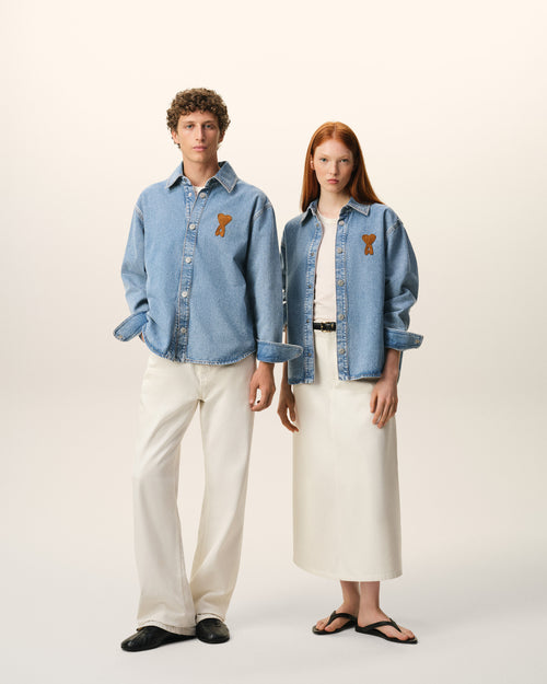 Blue Cotton Knitted Ami De Coeur Overshirt  - unisex - 13 - AMI Paris - Ami Paris
