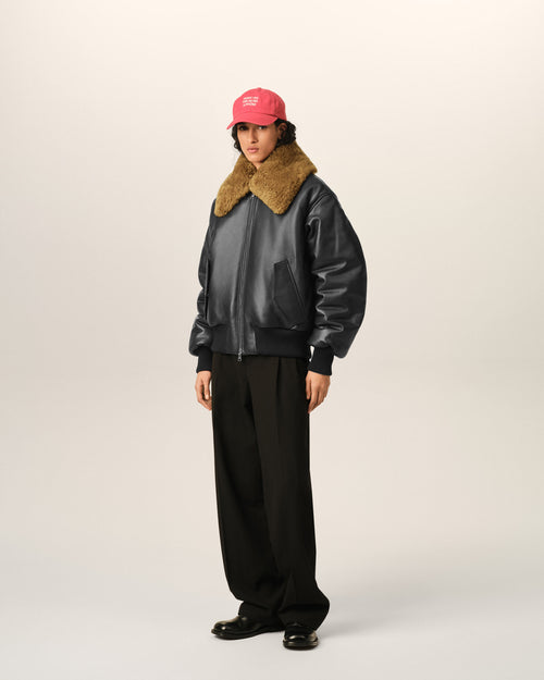 Giacca imbottita in pelle di agnello nera - Donna - 12 - AMI Paris - Ami Paris