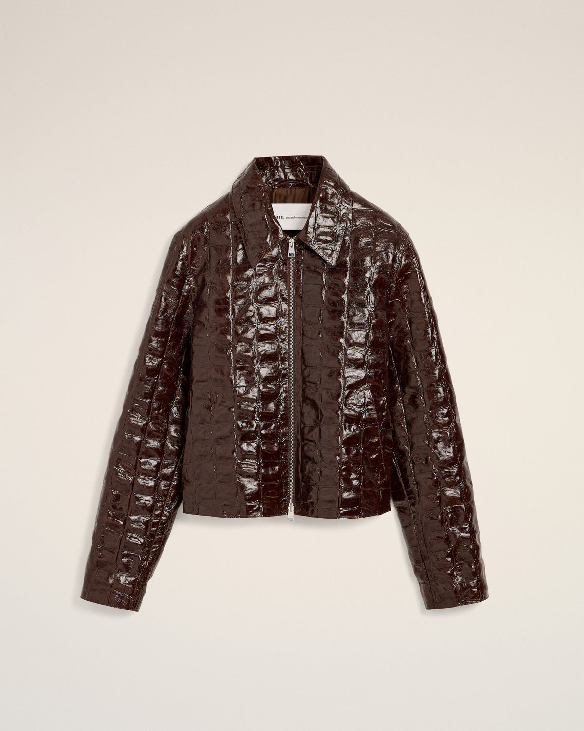 Crocodile embossed cowhide leather zipped jacket - 1