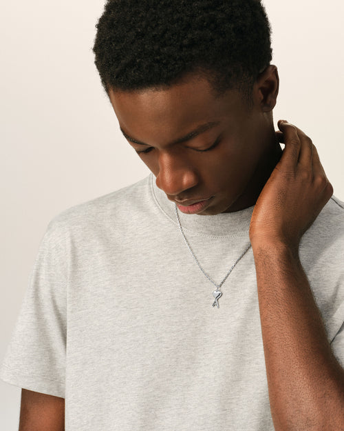 Silver brass necklace with hammered Ami de Coeur - Man - 2 - AMI Paris - Ami Paris
