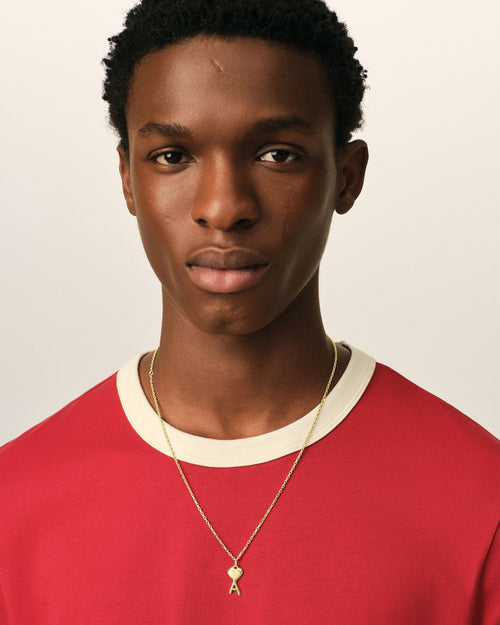 Gold Brass Thin Hammered Ami De Coeur Necklace - Man - 2 - AMI Paris - Ami Paris
