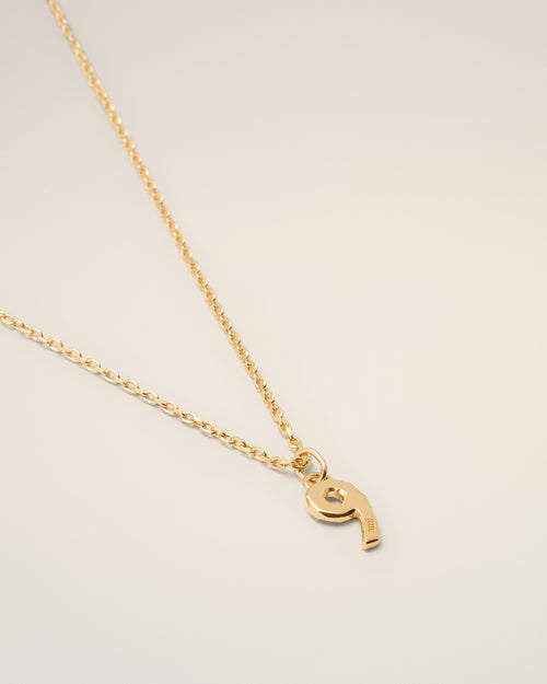 Gold Brass Hammered "9" Pendant Necklace - Man - 3 - AMI Paris - Ami Paris