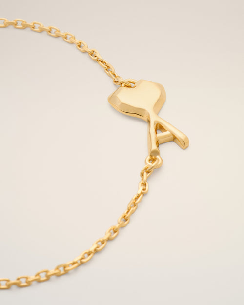 Gold Brass Thin Hammered Ami De Coeur Bracelet - Woman - 6 - AMI Paris - Ami Paris