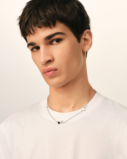 Collar Ami de Cœur martillado de latón plateado - Hombre - 2 - AMI Paris - Ami Paris