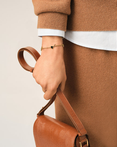 Gold brass bracelet with hammered Ami de Coeur - 2 - Ami Paris