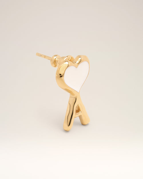 Gold brass earrings with white hammered Ami de Coeur - Woman - 7 - AMI Paris - Ami Paris