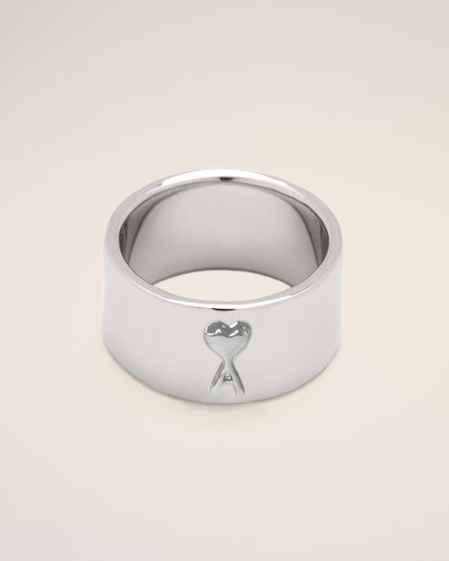 Anillo Ami de Cœur de latón plateado martillado - Hombre - 1 - AMI Paris - Ami Paris
