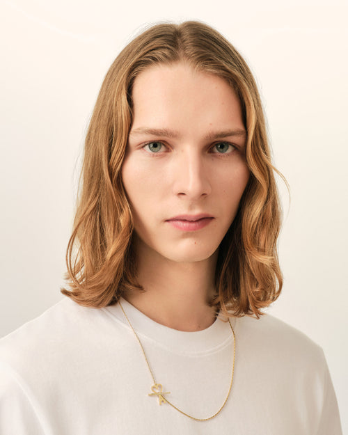 Gold Brass Chain Necklace with Ami De Coeur - Man - 2 - AMI Paris - Ami Paris