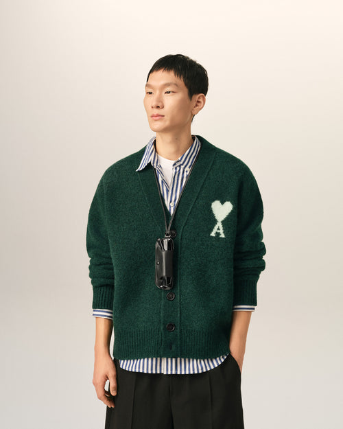 Green alpaca cardigan with Ami de Coeur - Man - 2 - AMI Paris - Ami Paris